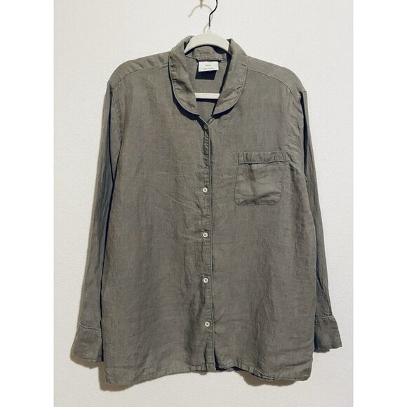 RH Restoration Hardware Pajama Top Womens Large Gray Stonewashed Belgian Linen - Picture 1 of 6